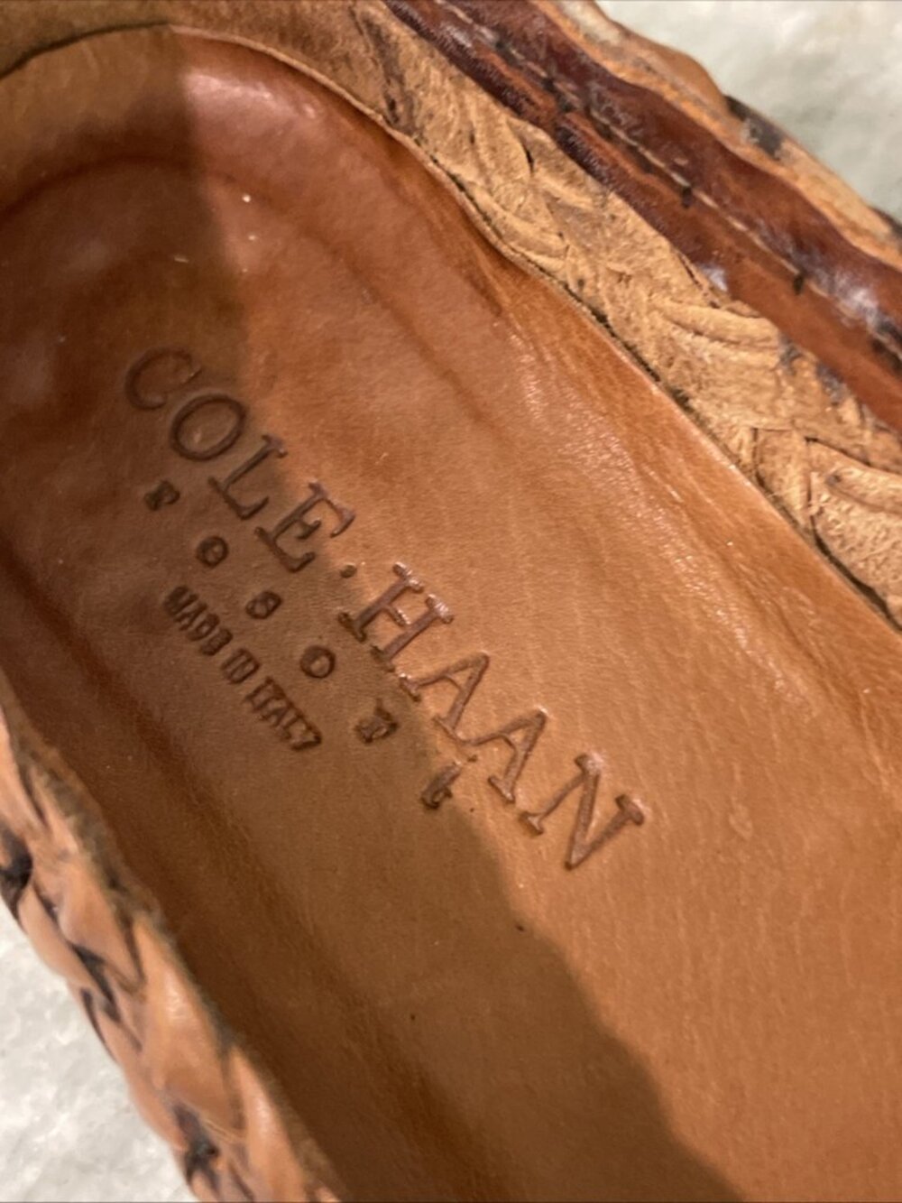 Cole Haan Flats Womens Size 7AA Brown Braided Shoes Leather Woven Slip On Italy - Picture 3 of 8